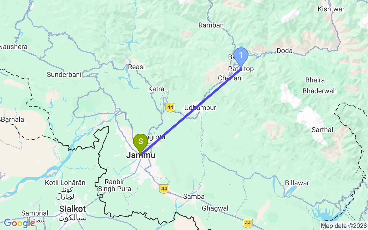 Route: Patnitop (3N) → Jammu (1N)